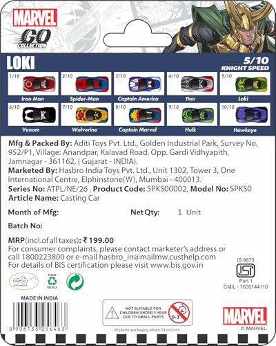 Image of Marvel Go Collection | Knight Speed | Loki | 1:64 Diecast Toy Car | Ages 3 and Up | Collect Them All, Green
