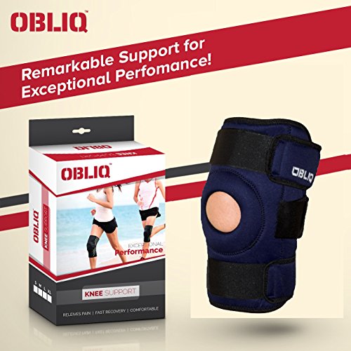 Image of OBLIQ Hinged Knee Support Brace for Lateral Support With Dual Stabilizers Open Patella (Blue, Small (14.8-17.2 Inches))
