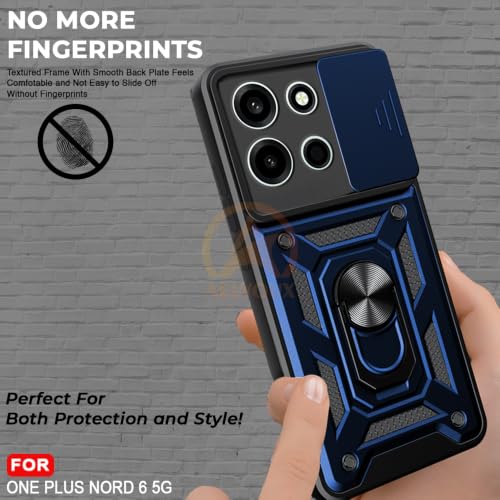Image of Armor Bumper Back Cover Case for OnePlus Nord 6 5G | Rotating Camera Cover, Ring Holder & Kickstand | Heavy Duty & 360 Degree Protection Back Cover (Blue)