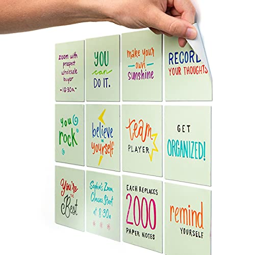 M.C. Squares Stickies Green Reusable Sticky Notes | 4x4 12-Pack 2-Year Re-Stickable Mini Whiteboards with Smudge-Free Tackie Marker | Made in The USA
