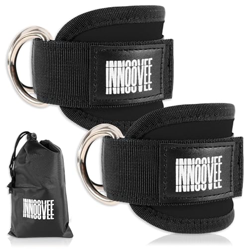 INNOOVEE Tobilleras Poleas Gym Pack 2, Tobillera Ajustable para Glúteos y Fitness, Accesorios Gym con Agarre para Poleas Gimnasio, Tobilleras Acolchadas Hombre y Mujer, Poleas Gym y Fitness. (Negro)
