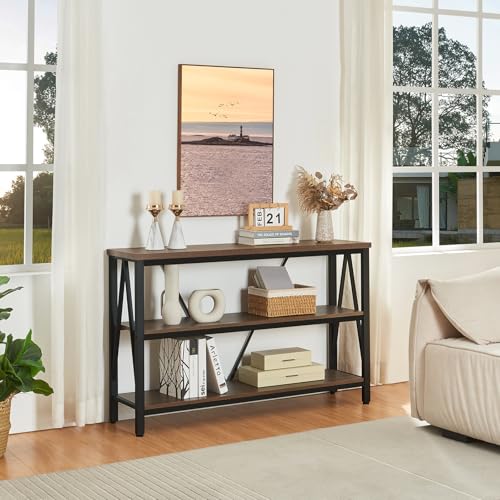 Entryway Console Table, 3 Tier Entry Table with Open Shelves, Brown, 47 IN - Image 3
