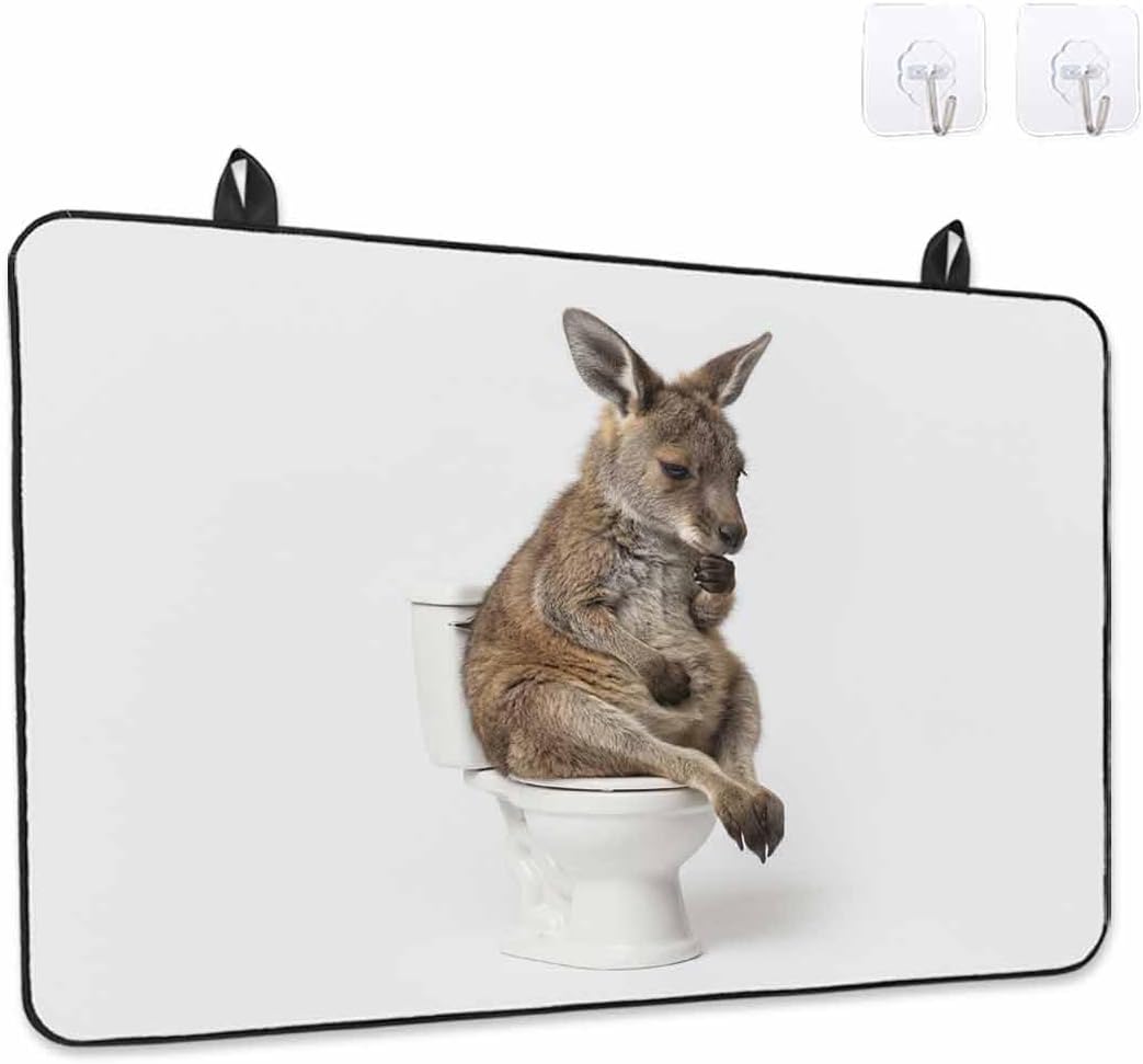 Funny Kangaroos Stove Top Cover for Electric Stove, Cute Art Fun Lovely Animals on Toilets Heat-proof & Non Slip Glass Top Stove Cover Protector, Kitchen Flat Cooktop Rubber Mat 36x21 Inches