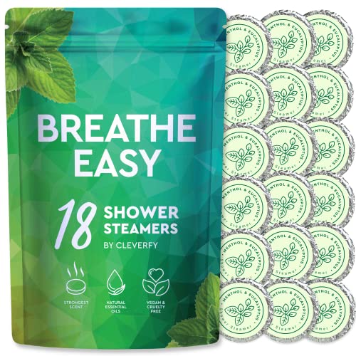 Cleverfy Shower Steamers Aromatherapy - Pack of 18 Menthol & Eucalyptus Shower Bombs with Essential Oils for Relaxation and Nasal Congestion. Green Set