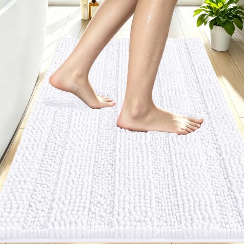 Image of Smiry Thick Chenille Bathroom Rugs 30x20, Soft Absorbent Bath Mat, White