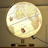 Waldauge Illuminated World Globe with Stand, 9" Vintage Earth Globes with HD Printed Map for Living
