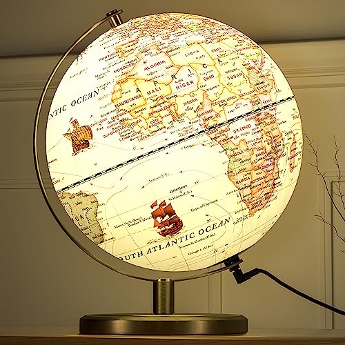 Waldauge Illuminated World Globe With Stand, 9" Vintage Earth Globes With Hd Printed Map For Living Rooms Decor, Led Globe Lamp With Stable Heavy Metal Base #TOP2