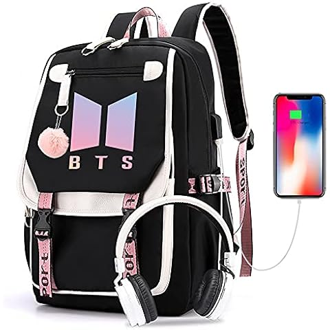 ZHENGGE Kpop BTS School Backpack Merchandise, Features USB and Audio Cable Interface Breakers, Suitable For Students, BTS Laptop Backpacks and Casual Backpack, Black, 29 x 16 x 46CM Cover