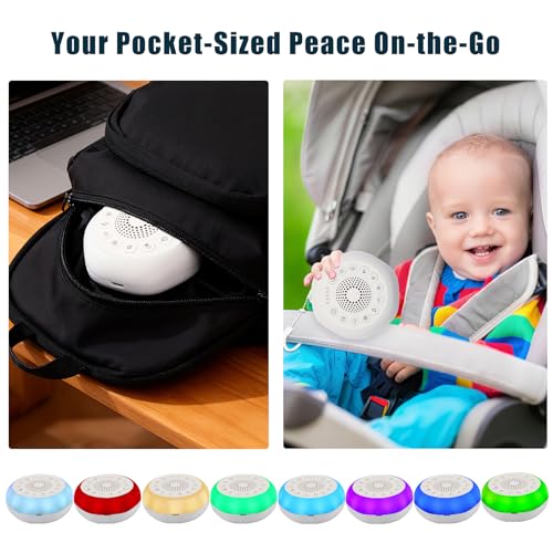 Syaws Portable Sound Machine,White Noise Machine with 27 Soothing Sounds,7 Color Night Light with Nursery Lamp,Child Lock Design,5 Sleep Timer with 18 Levels of Volume,USB C Rechargeable — view 6