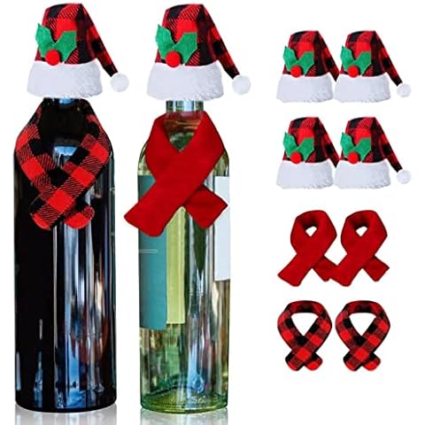 4 Pack Christmas Wine Bottle Covers, Handmade Gnomes Wine Bottle Xmas Wine Bottle Covers Bags for Whiskey Spirits Champagne Christmas Party Decorations Cover