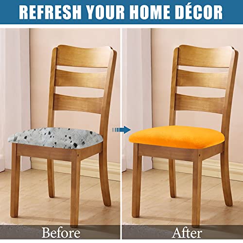 Smiry Original Velvet Dining Chair Seat Covers, Stretch Fitted Dining Room Upholstered Chair Seat Cushion Cover, Removable Washable Furniture Protector Slipcovers With Ties - Set Of 6, Mustard Yellow #TOP4