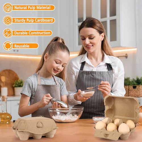 Image of 20 Pack Half Dozen Egg Cartons Bulk 6 Count, Empty Natural Paper Pulp Egg Cartons Reusable, Strong Sturdy Design Made from Natural Cardboard