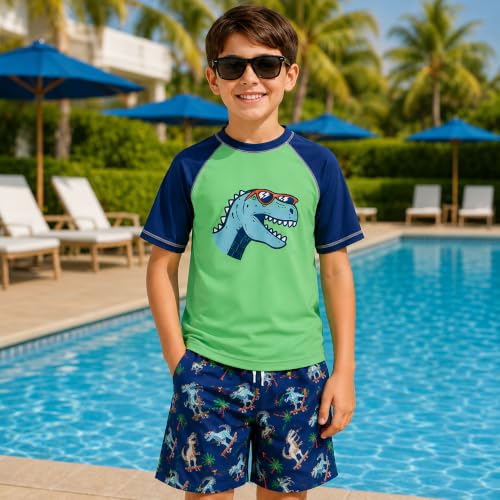 Image of iXtreme Boys Swim Set - 2 Piece Rash Guard Short Sleeve Swim Shirt and Boys Swim Trunks for Infants Toddlers & Big Boys