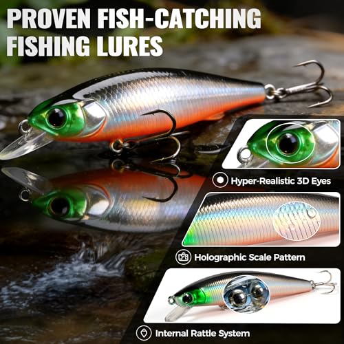 PLUSINNO Fishing Lures, 128Pcs All-in-One Fishing Tackle Box with Step-by-Step Handbook, Fishing Gear & Bait Accessories Kit for Freshwater Bass, Ideal Fishing Gifts for Men, Father & Beginners - Thumbnail 5