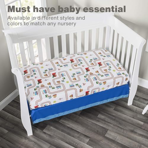 Image of Baby Boy Fitted Crib Sheet Choo Choo Train, 100% Soft Breathable Microfiber Baby Sheet, Fits Standard Size Crib Mattress 28in x 52in, Nursery Sheet