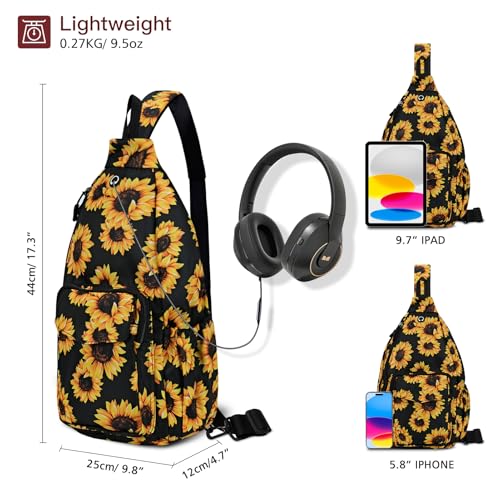 Duryarhall Sling Bag for Women Crossbody Chest Bag Convertible from Left to Right, Water Repellent Gym Backpack, Anit Theft, Sunflower - image 3