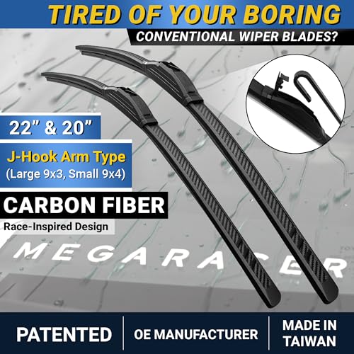 Image of Premium Silicone Windshield Wiper Blades 22 inch & 20 inch (2 Pack) for Car & Truck | Carbon Fiber Design, Quiet & Smooth Streak-Free Clean Wipe, All-Season, OEM Quality, Front Automotive Replacement Wipers