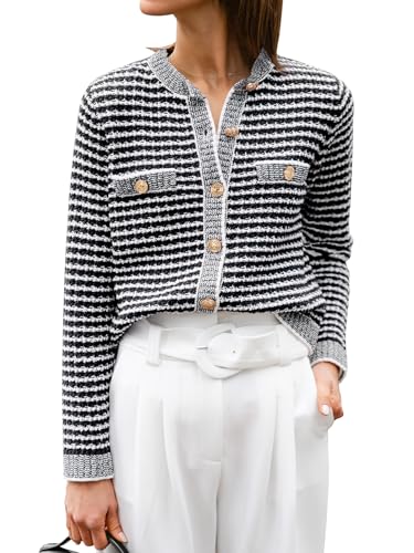 ANRABESS Women's Striped Cardigan Sweaters Casual Long Sleeve Open Front Button Down Knit Cropped Jackets Fall Coat Outerwear