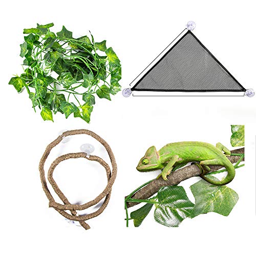 Reptile Hammock With Sticks For Artificial Climbing Vines And Plants, Repta Vines Bedding for Chameleon Lizards Gecko Snake Spides , Reptile 3 in 1 Kit Banches Decor Amphibians Accessories For Habitat