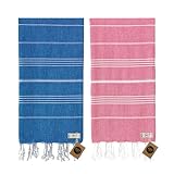 KZY LONDON Saunatuch Hamamtuch Saunahandtuch Strandtuch Badetuch Duschtuch Strandhandtuch Picknickdeckeprozent100 Baumwolle Extra Leicht XXL 100 x 180 cm DamenundHerren (2, Blau + Fuchsia)