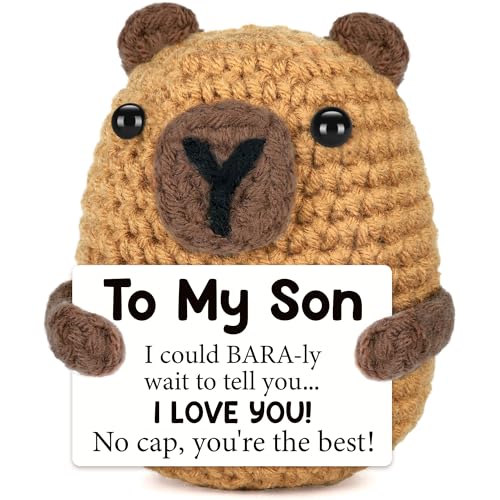 Fathers Day Son Gifts for Teens Boy Birthday Graduation Gift for Him Kids from Mom Dad, I Love You Son Teenage Boys Gifts for Bonus Step Sons, Handmade Crochet Animal Capybara Present for Son in Law