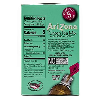 AriZona Green Tea with Ginseng Sugar Free Iced Tea Stix, Low Calorie Single Serving Drink Powder Packets, 10 Count (Pack of 12)