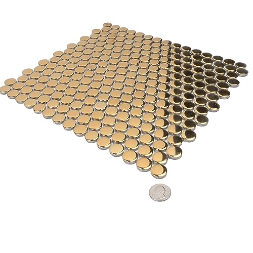 10 Ceramic Penny Round Tile Sheets, 9.87 SqFt/Box. Glossy Gold 11.46 X 12.4 in. Porcelain Wall Backsplash & Floor Decorative Mosaic Tile. Strong, Easy Install for Kitchens, Bathrooms Decor/Remodel