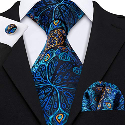 Image of Barry.Wang Flower Ties for Men Handkerchief Cufflinks Set Wedding Necktie Set Party