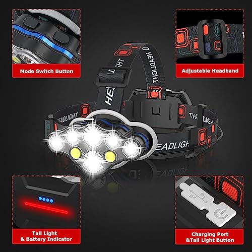 Rechargeable-Headlamp20000-High-Lumen-Bright-8-LED-Head-Lamp-with-Red-White-Light-IPX4-Waterproof-Headlight8-Mode-Head-Flashlight-for-Outdoor-Running-Hunting-Fishing-Hiking-Camping-Gear