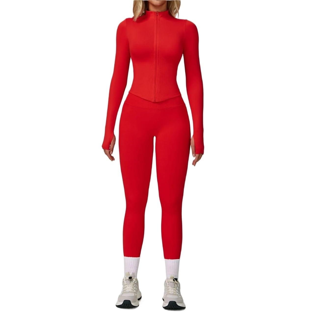 Donna Set di Abbigliamento Yoga Set da yoga senza cuciture for abbigliamento sportivo 2/3 pezzi, palestra a maniche lunghe donna, completo di sport fitness(Big Red Set-2,XL)