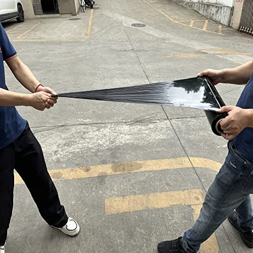 Image of 4 Pack Black Stretch Wrap 18 inch x 1000 Feet 80 Gauge Industrial Strength with Plastic Handle, Plastic Pallet Supplies Durable Self-Adhering for Packing, Moving, Heavy Duty Shrink Film Rolls