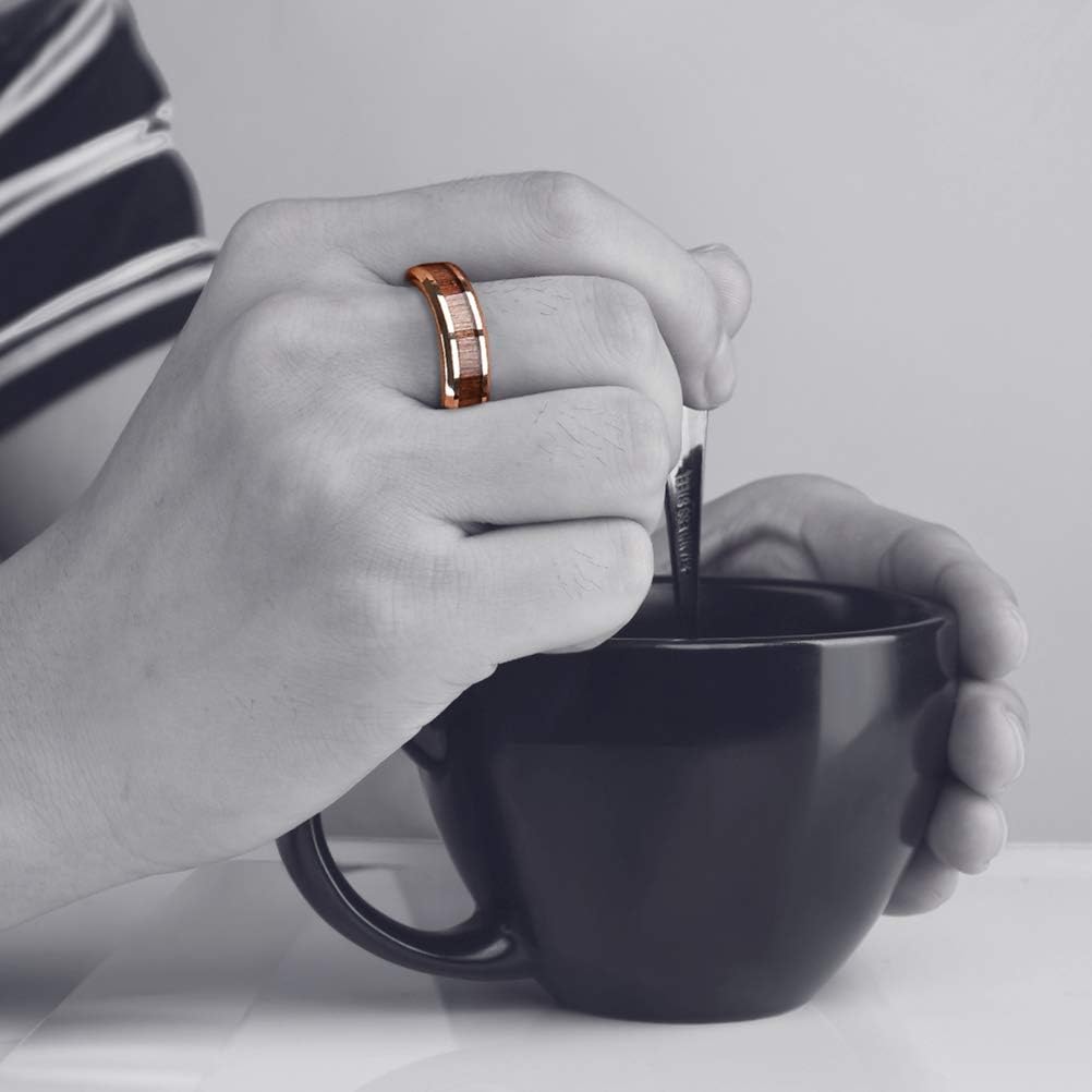 THREE KEYS JEWELRY 6mm/8mm Tungsten Wedding Ring with Koa Wood Inlay Rose Gold/silver/Black Flat Wedding Band Engagement Ring Comfort Fit - Image 5