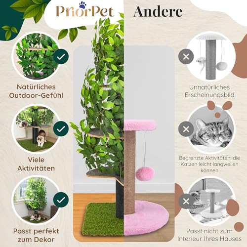 Kratzbaum Natur zum Klettern, Verstecken und Schlafen - groß mit austauschbaren Blättern - mehrstufig, einfach zu montieren - haustiersichere Materialien, langlebige und Patentierter robuste Cat Tree