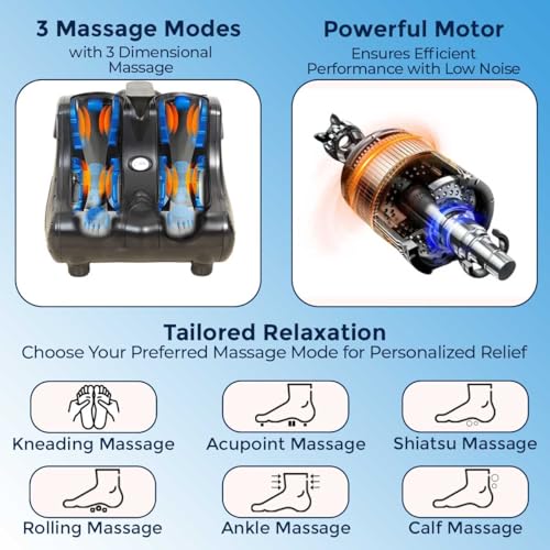 Image of JSB HF04 Pro Leg Massager for Pain Relief in Foot & Calf with Human Hands Like Pressing, Heat, Vibration & Reflexology Rollers (Red-Black)