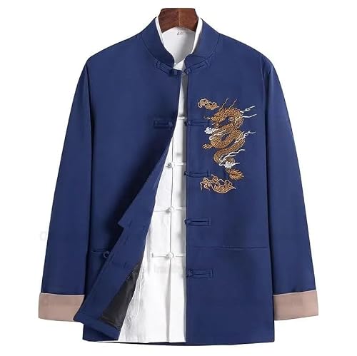 Chinese Style Tang Clothes Men Jackets Embroider Kong Fu Costume Traditional China Clothing Plus Size-Blue-Medium