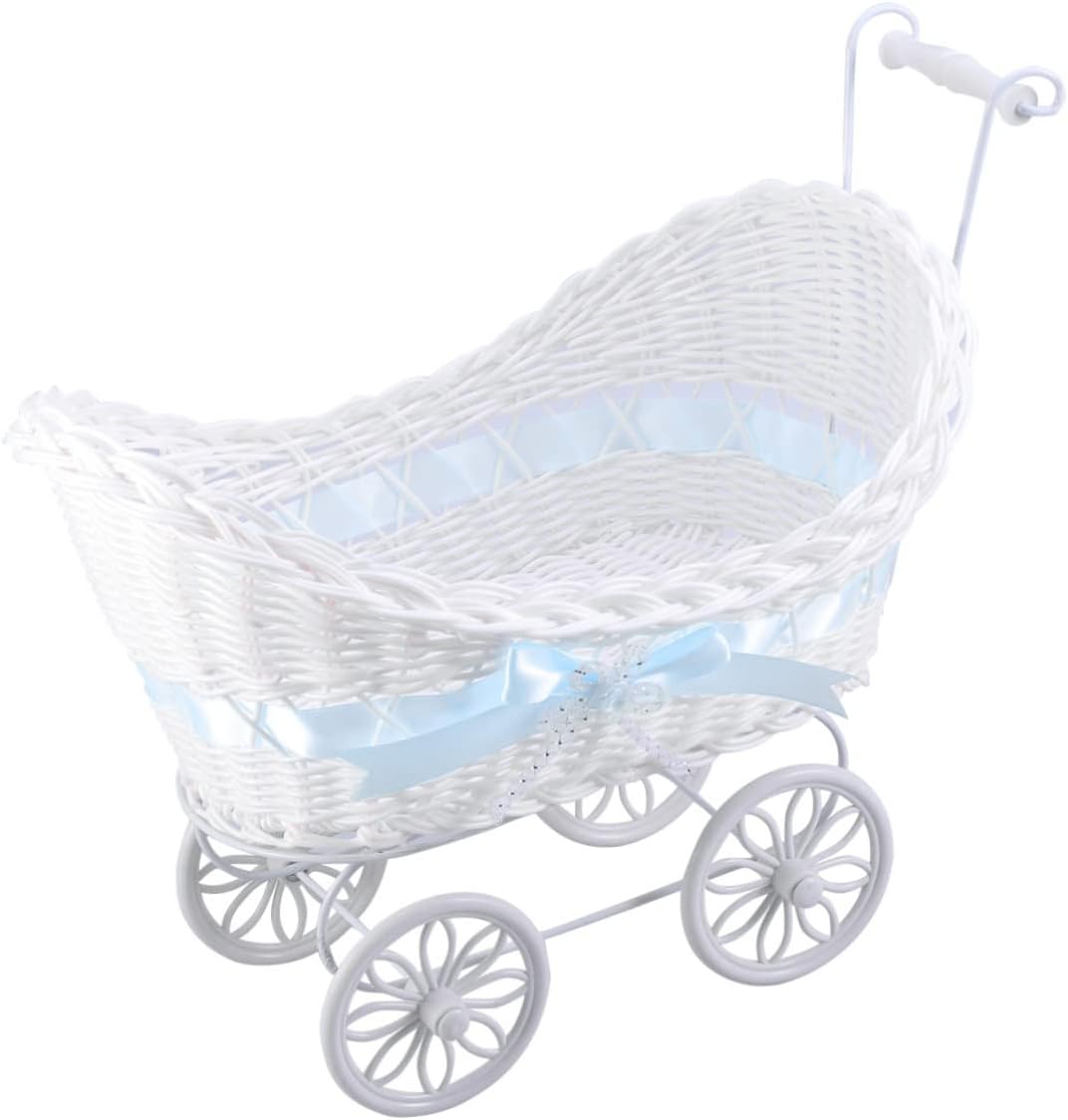 Zerodeko Tricycles Mini Stroller Ornament Handmade Rattan Flower Basket for Wedding Shower Party Birthday Home Decoration Gift