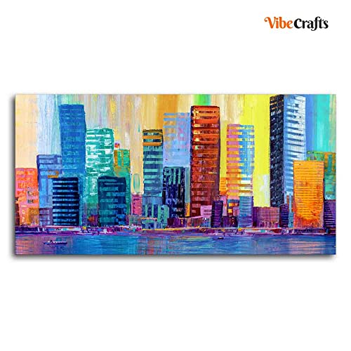 Image of VIBECRAFTS Canvas Paintings for Living Room Drawing Room Colorful City Skyline Canvas Wall Painting Fitted With Wooden Frame For Home | Office | Living Room | Gift (PTVCH 2492)