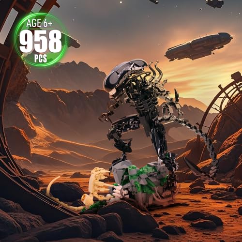 Image of Xenomorph Building Set, MOC Alien Action Figure Kit, Horror Sci - Fi Collectible Model Figure & Detailed Base for Adults Kids Birthday for Movie Fans Aged 8+ 958PCS