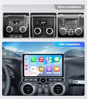 Car Stereo Radio Replacement Upgrade for Jeep Wrangler JK 2007-2018 Dodge Ram Pickup 2009-2012 Wired Wireless CarPlay Android Auto GPS Navigation Touchscreen Head Unit (Single Knob 4+64)