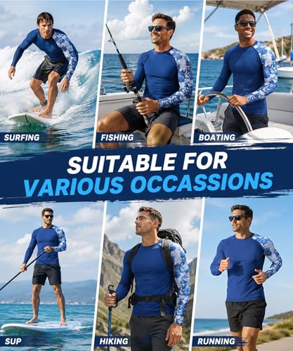 Image of HUGE SPORTS Men's Rash Guard Long Sleeves UPF 50+ UV Sun Protection Quick Drying Splice Compression Swim Shirts