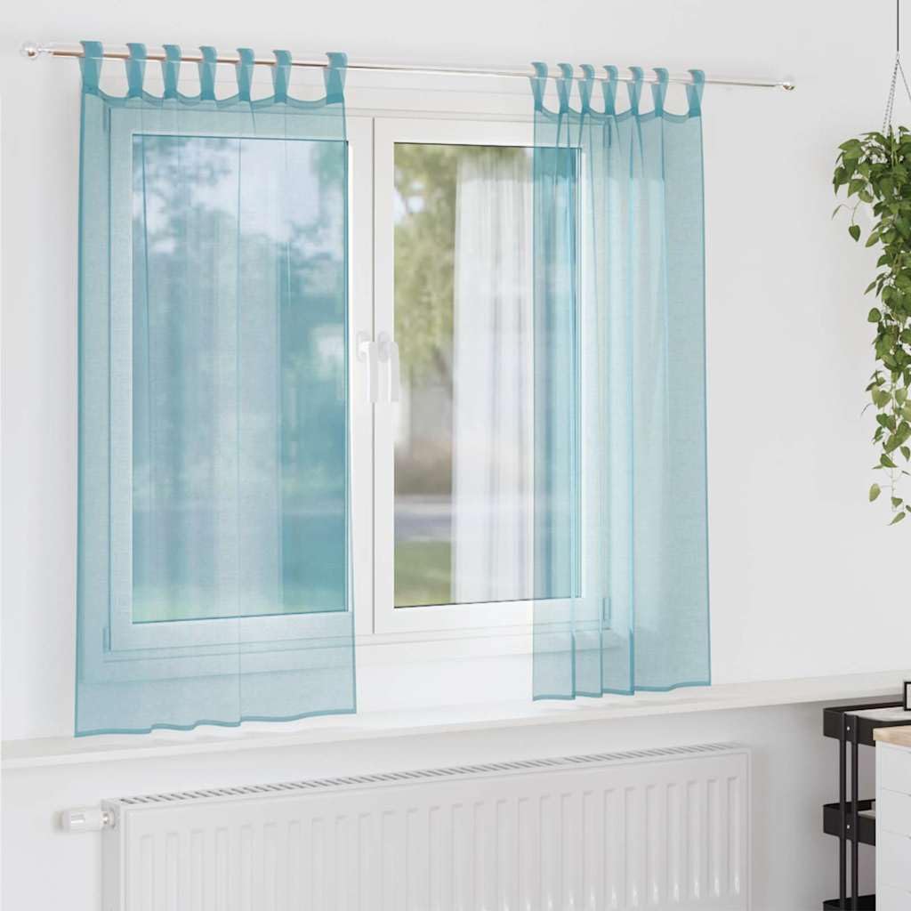 Voile Vorhänge mit Schlaufen 2 Stück Türkis 140x175 cm, lichtdurchlässiger Sichtschutz, Gardine für Wohnzimmer Schlafzimmer Küche, pflegeleichter Stoff, kombinierbar mit Gardinenstangen