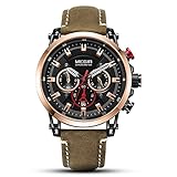 Megir Herren Quarz Sport Uhren, Business Casual Edelstahl Leder Armband Uhr, Multifunktional Analog Wasserdicht Chronograph,Braun