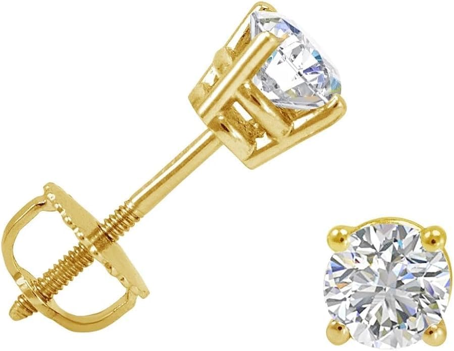 1 Ct Round Cut Natural Diamond VVS1 Stud Earrings Solid14K Yellow Gold Screw Back Earrings Best For Women's