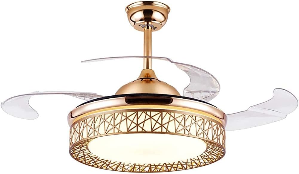 Review Discount 42 FZZXOO Invisible Ceiling Fan with Remote, Ceiling Fan with Retractable Acrylic Blades Innovative Fan Lamp Modern Fan Light for Bedroom Living Room Dining Room Gold Birdcage LED chandelier Fan