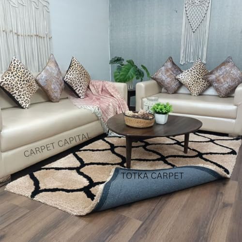 Image of Modern Texture Shag Area Rug Fluffy Microfiber 2inch Pile for Living Room, Bedroom(6x8feet,Beige28)