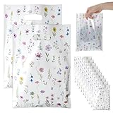 Ouligay 50PCS Plastic Wildflower Goodie Bags Reusable Party Favor Bags with Handles Vintage Floral Gift Bag Wildfloral Candy Treat Bag for Baby Shower Wedding Birthday Supplies Colorful