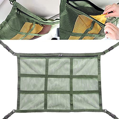 Universal Car Roof Net,Morechioce Ceiling Cargo Net Pocket Double-Layer Mesh Roof Storage Organizer Accessories With Adjustable Strap,Zipper For Most Cars,Red #TOP5