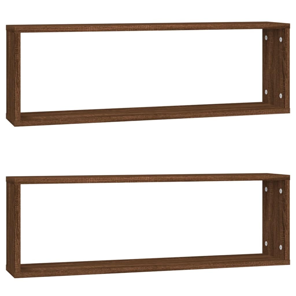 vidaXL Estante cúbico de Pared 2 uds Madera Roble marrón 80x15x26,5 cm