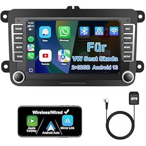 Jimtour Autoradio mit Bildschirm Bluetooth für VW Polo Golf 5 6 T5 Passat Caddy Seat Skoda, 2Din Auto Radio 7 Zoll Touch Display Android 13, mit DAB Navi WLAN Carplay Android Auto Lenkrad Strg