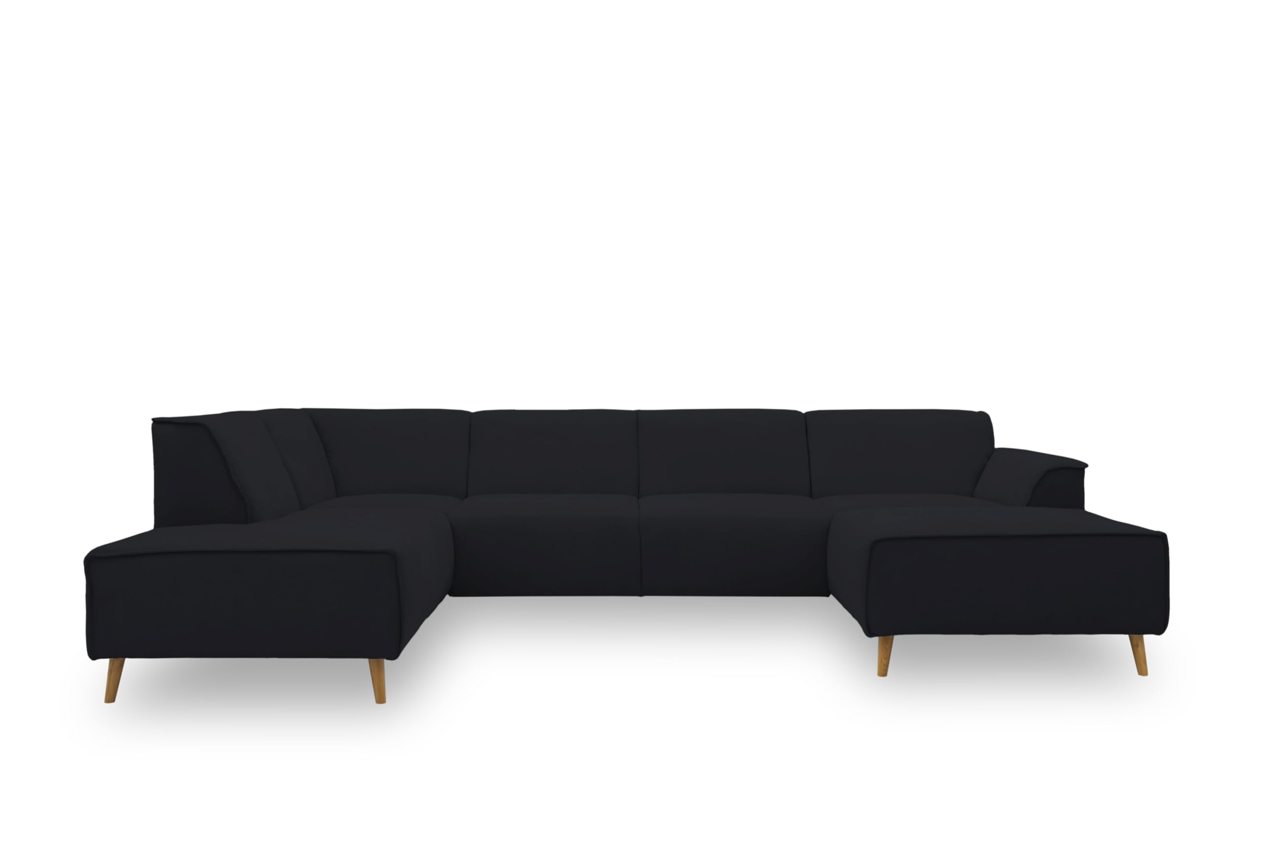 DOMO. collection Wohnlandschaft Jules FK, skandinavisches Sofa mit Federkern, Couch in U-Form mit Holzfüßen, 333 x 191 x 81 cm (BxTxH), Longchair rechts, schwarz